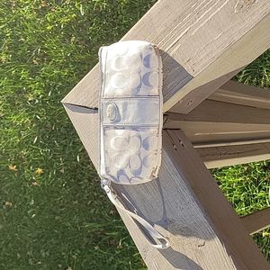 Coach Signature Wristlet in Light Beige and Silver